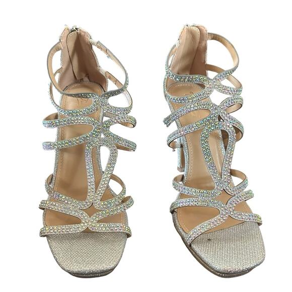Thalia Sodi Remini Embellished Evening Sandals Silver Caged Stilettos NEW Size 9 - Picture 3 of 10